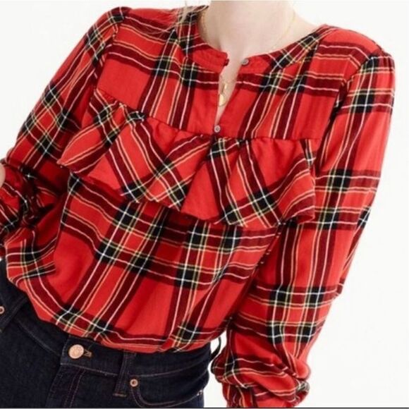 J.crew plaid flannel ruffle top - Picture 1 of 14